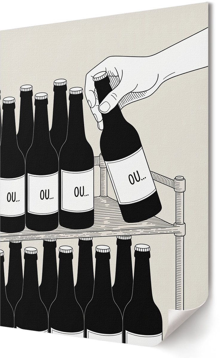 Coloray Polycanvas Poster - Flessen Drank, Illustratie - 420 x 594 - Zwart-wit Illustratie - Rechthoek - Wandkunst - Woonkamer, Slaapkamer, Kantoor - Minimalist