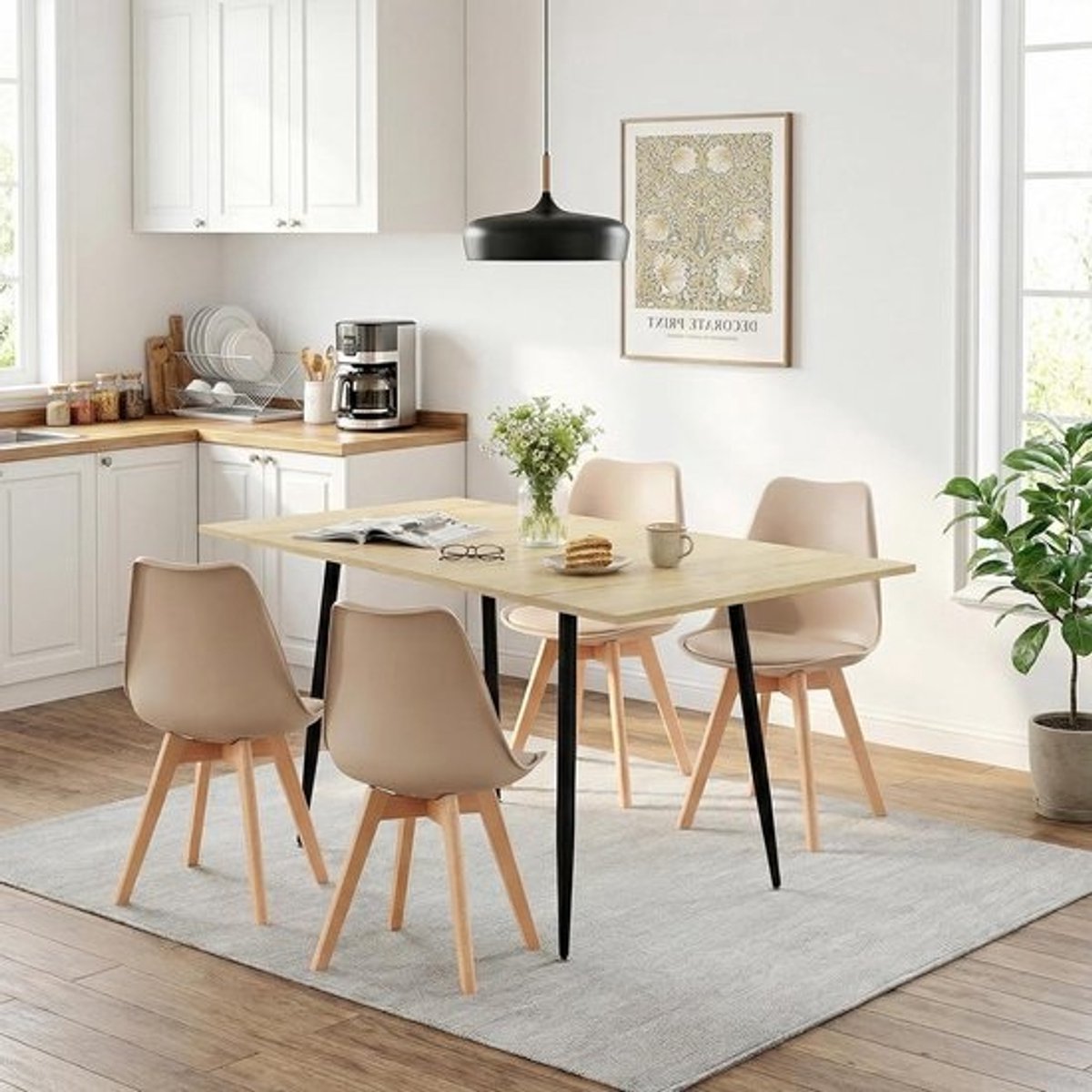 Eettafel met 4 stoelen - Eetgroep set - Samen eten - Uitschuifbare tafel - 160 x 80 x 75 cm