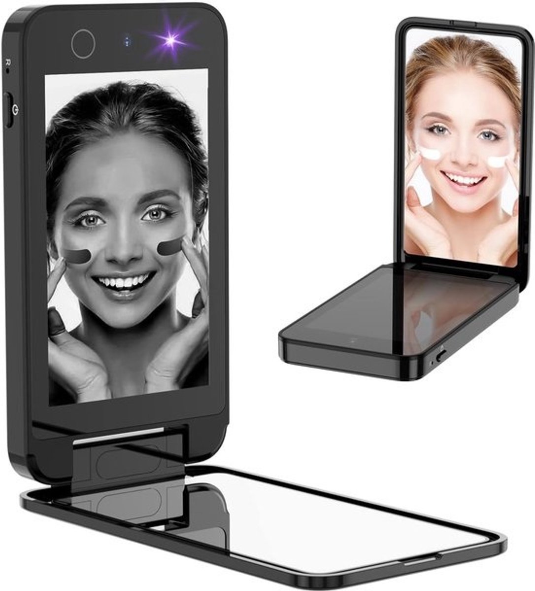 UV Spiegel - Make-up Spiegel - Zonnebrand Check - Draagbare Camera Functie - 13 x 7 cm - Donker Zwart