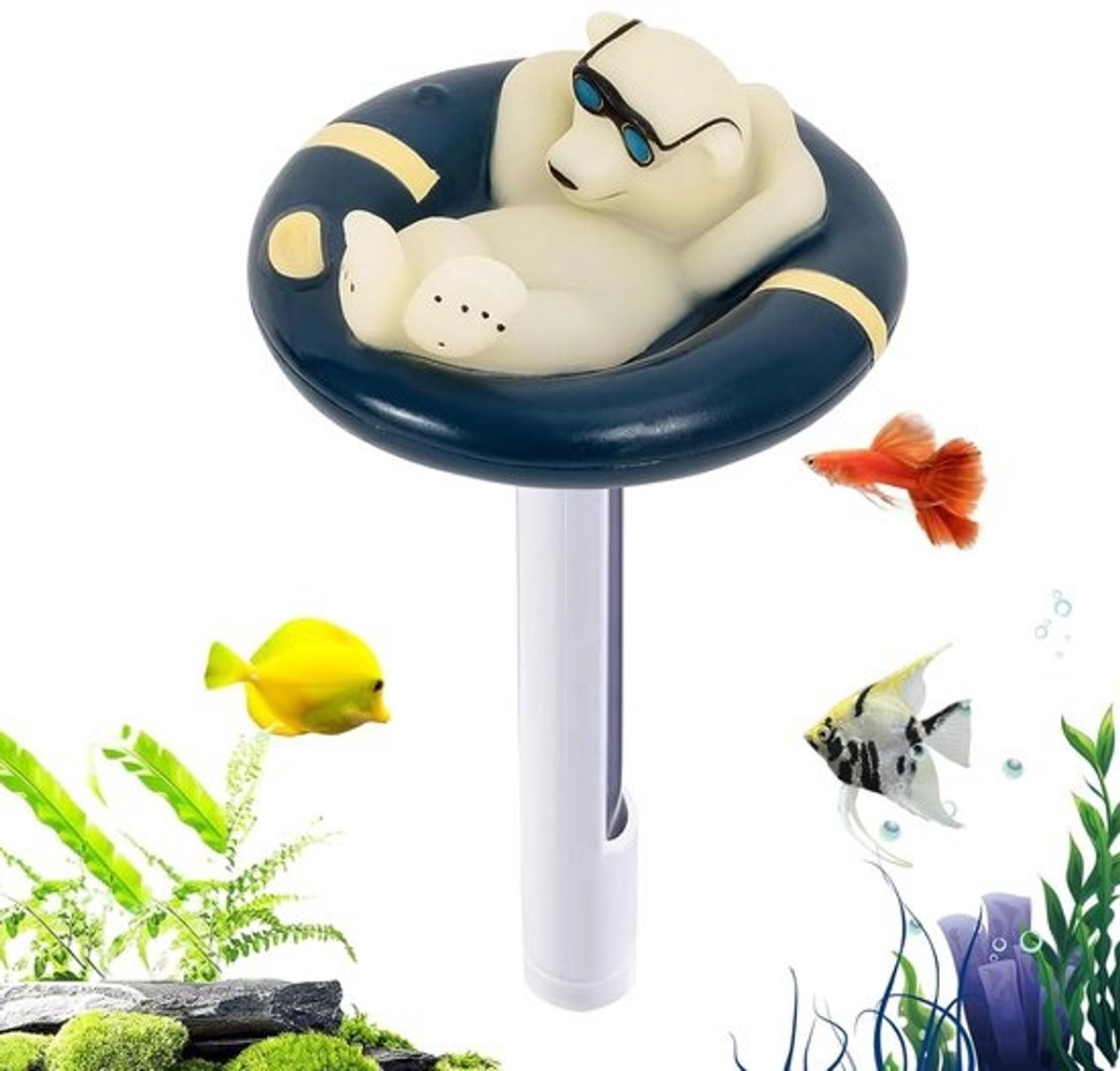 Drijvende Thermometer - Watermeter - Zwembad Temperatuur - IJsbeer Vorm - 20 cm - Wit