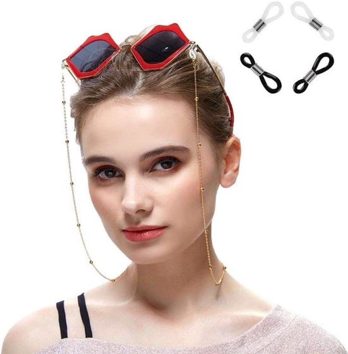 Bril Ketting - Brilhouder Ketting - Veilig Bril Dragen - Met Kleine Parels - 80 cm - Goud