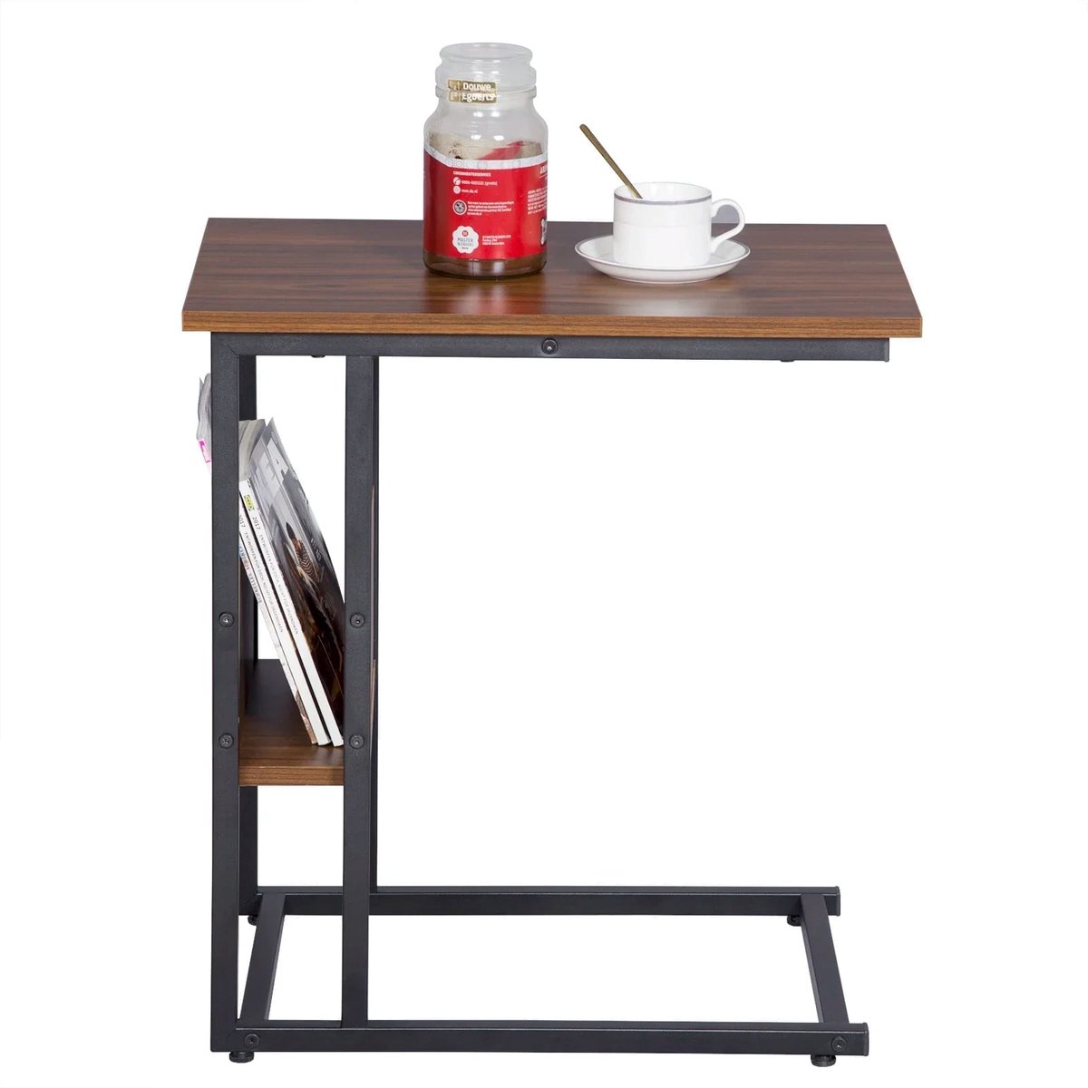 Klarven Bijzettafel Bank Donker beech - Bijzettafeltjes Woonkamer - Bijzettafel - Metalen Frame - Krasbestendig Blad - Met Opbergplank - B55xd36xh59,5cm Lichteiken