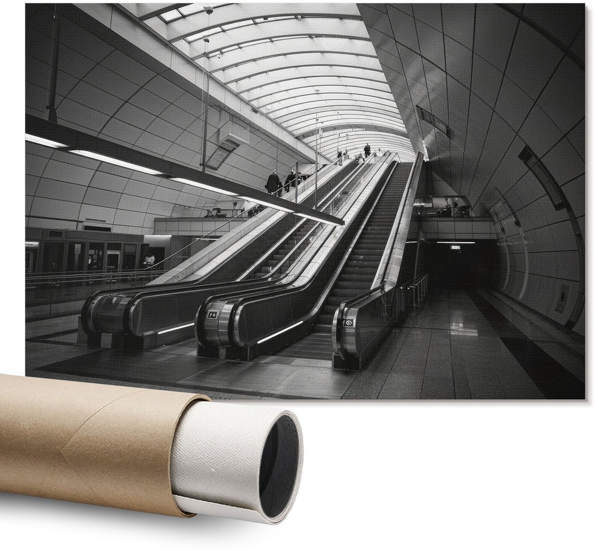 Coloray Polycanvas Wandposter – Metrostation, Zwart-Wit – A1 – Grijs Kunstwerk – Rechthoek – Muurdecoratie – Slaapkamer – Klassiek
