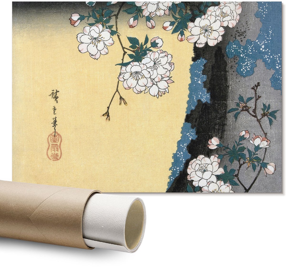 Coloray Polycanvas Wandposter - Bloemen En Vruchten, Illustratie - A1 - Geel Design - Rechthoek - Canvasposter - Woonkamer - Decoratief