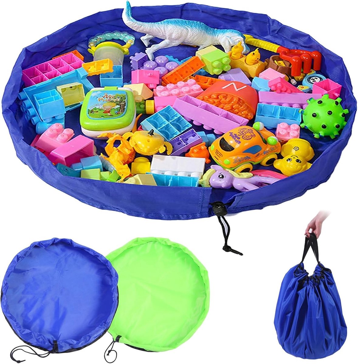 Opvouwbare Speelgoed Organizer voor Kinderen - 2 Stuks, Ideaal voor Reizen, Snelle Opruiming en Buitenactiviteiten, Groen en Blauw