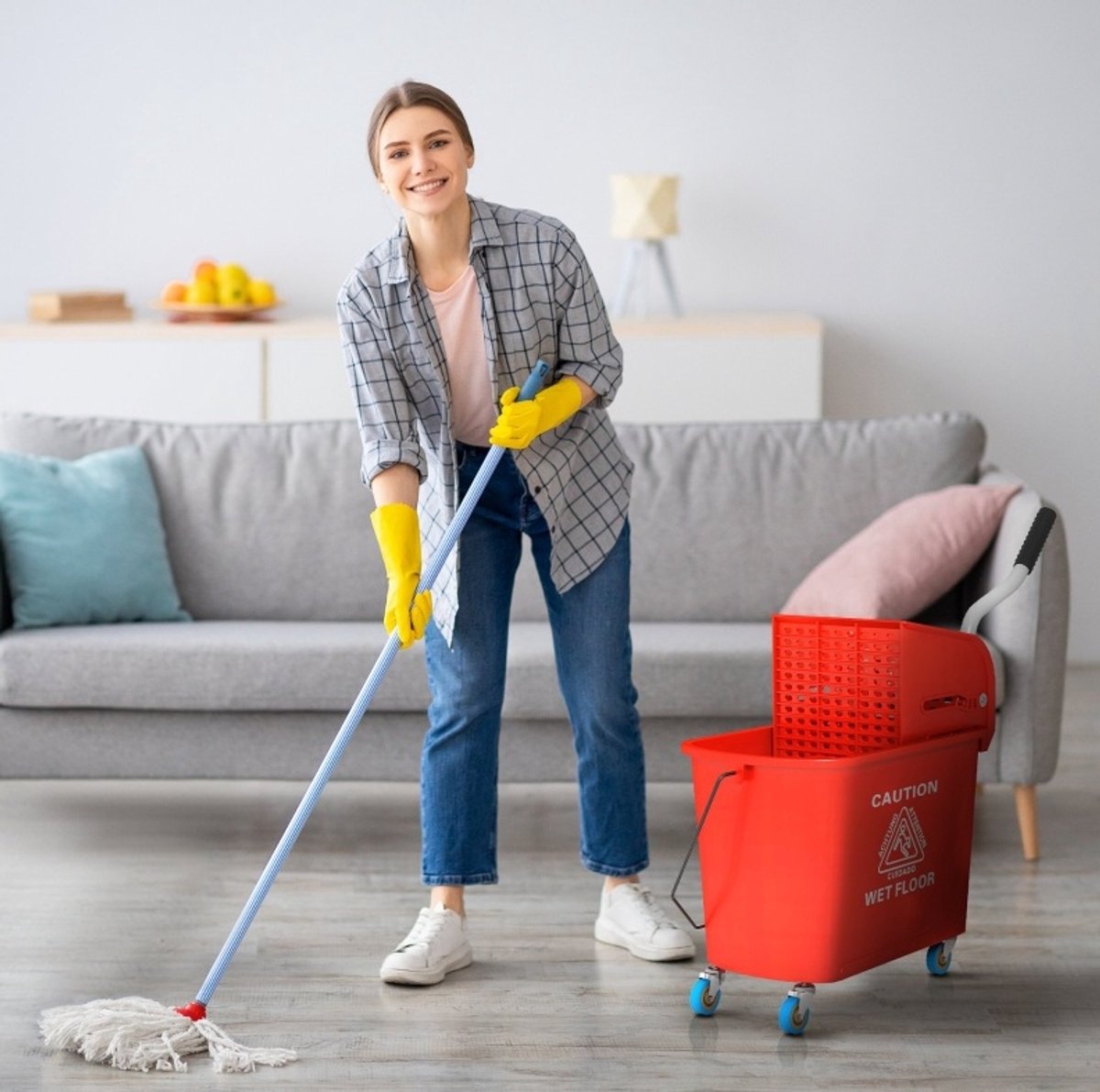 MODFU - Mopset - Moppemmer - Uitwringer - Wielen - Kunststof - Rood - 20 L