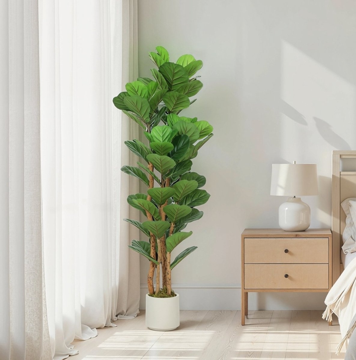 MODFU - Kunstplant - Geigenfeigenboom - Voor Binnen - Kunststof - Hout - Groen - 150 Cm