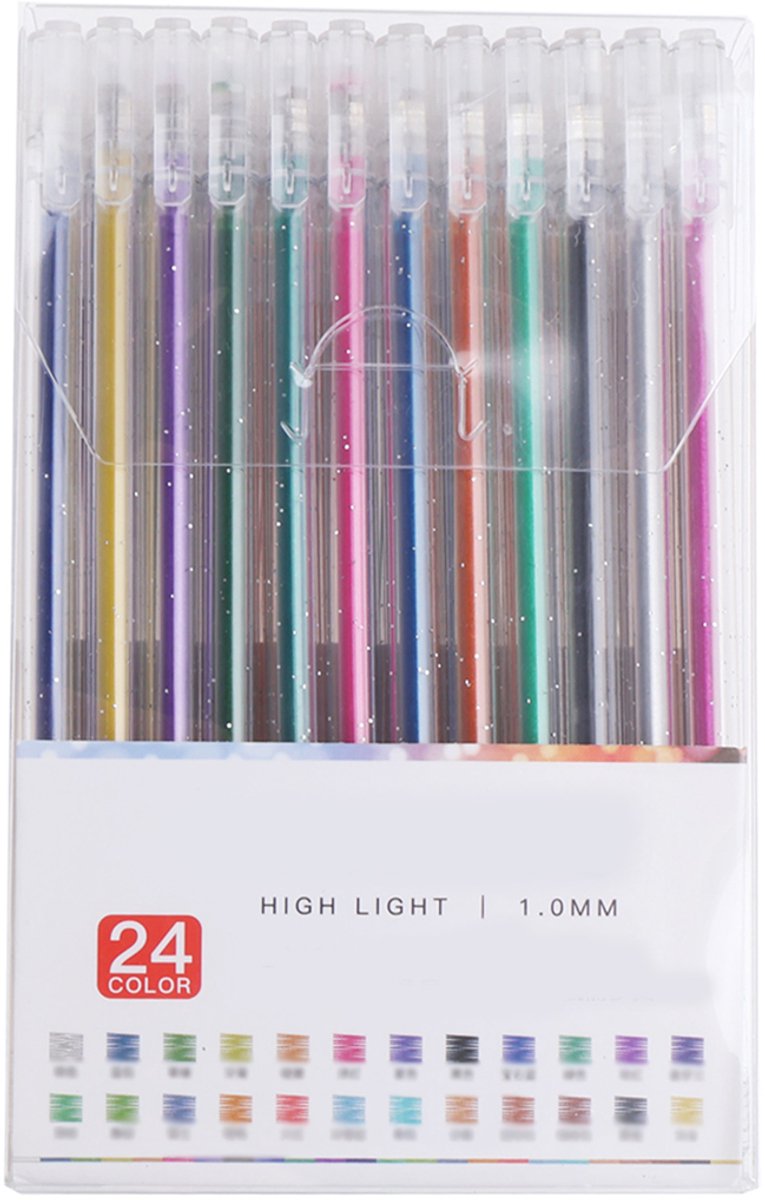 Set van 24 Metallic Gelpennen - Glitter Gekleurde Pennen - Gelpennen voor Kleurboeken, Kaarten, Journaling, Knutselen, Tekenen en Schrijven
