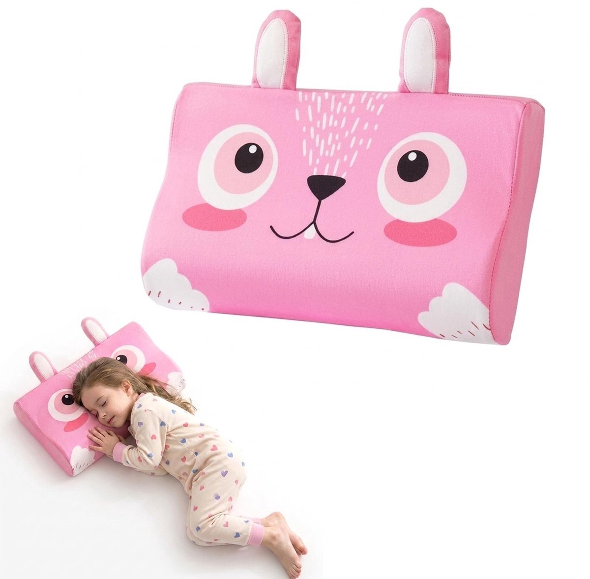 Casalora® Neck Support Pillow, Kids Cervical Cushion, Cartoon Cushion, Orthopedic Children Pillow with Cooling Ice Silk Material and Lightweight Design for Better Sleep, 15.75x9.84x2.76 Inches - Konijn