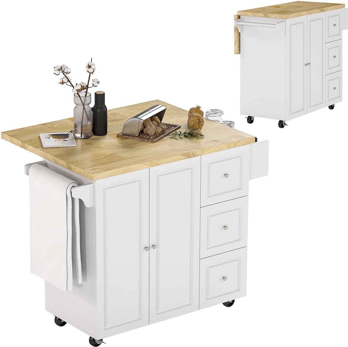 HOMCOM Keukeneiland - MDF - 111,5 x 75 x 89 cm - Wit