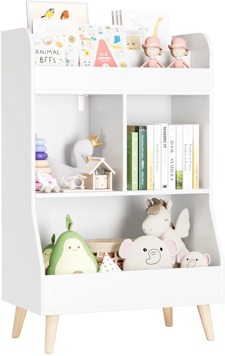 Boekenplank Kinderen - Kinderplank - Houten - 2 opbergvakken - 3 open vakken -Wit
