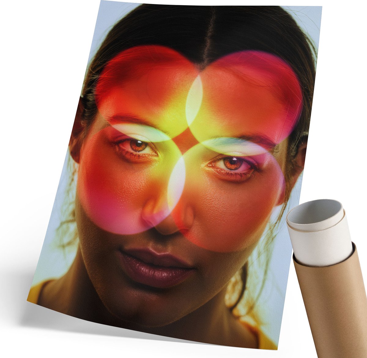 Coloray Polycanvas Wandposter - Moderne Gevel, Geel - 420 x 594 mm - Turkoois Kunst - Rechthoek - Canvasposter - Slaapkamer - Modern