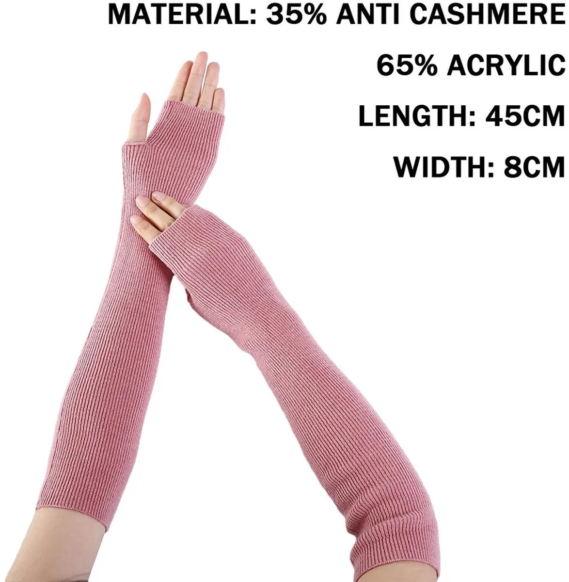 Vingerloze thermische handschoenen Geschikt voor duimgaten, comfortabele klassieke armmouwen in effen kleur, elastisch materiaal, roze.