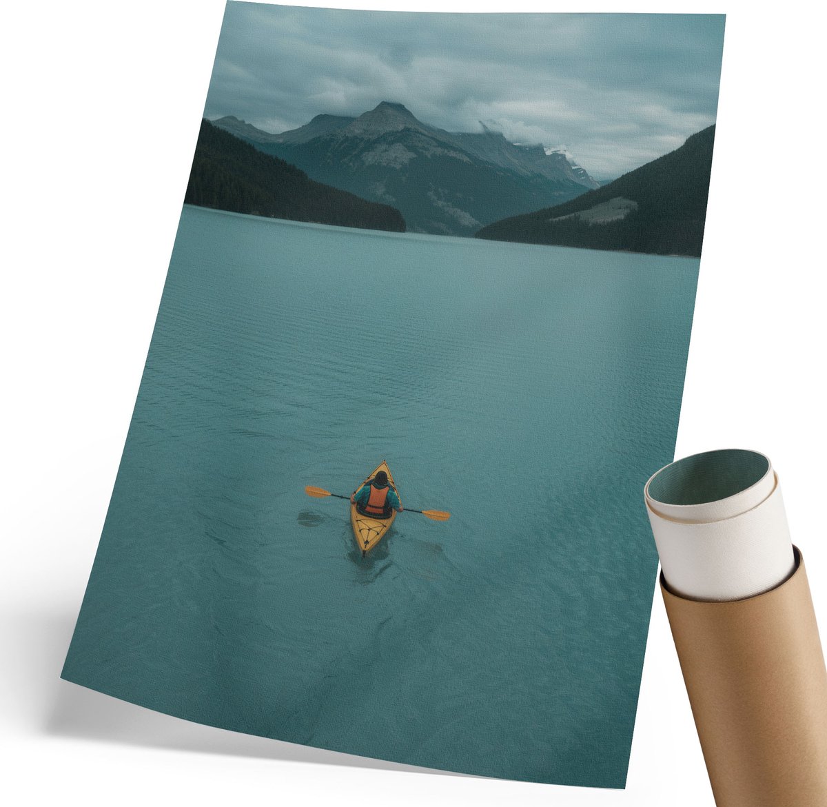 Coloray Polycanvas Poster - Kajakken Op Het Meer, Fotografie - 210 x 297 mm - Turkoois Illustratie - Rechthoek - Decoratieve poster - Woonkamer, Slaapkamer, Kantoor - Modern