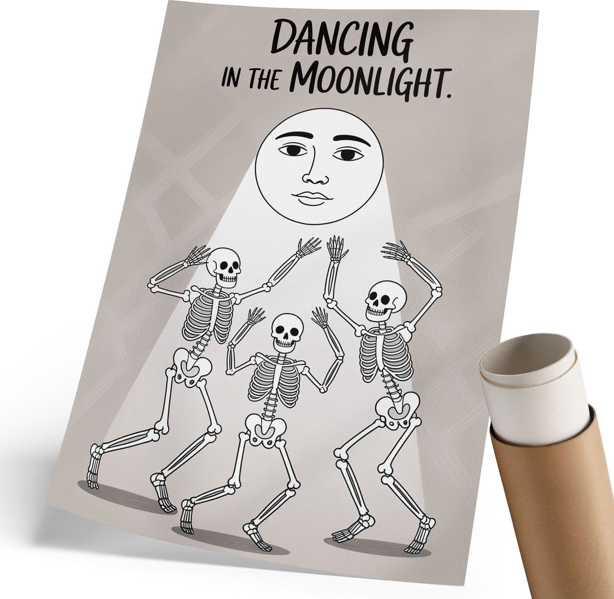 Coloray Polycanvas Poster - Dansen In Het Maanlicht, Illustratie - 210 x 297 mm - Beige Design - Rechthoek - Kunstposter - Woonkamer, Slaapkamer, Kantoor - Humoristisch