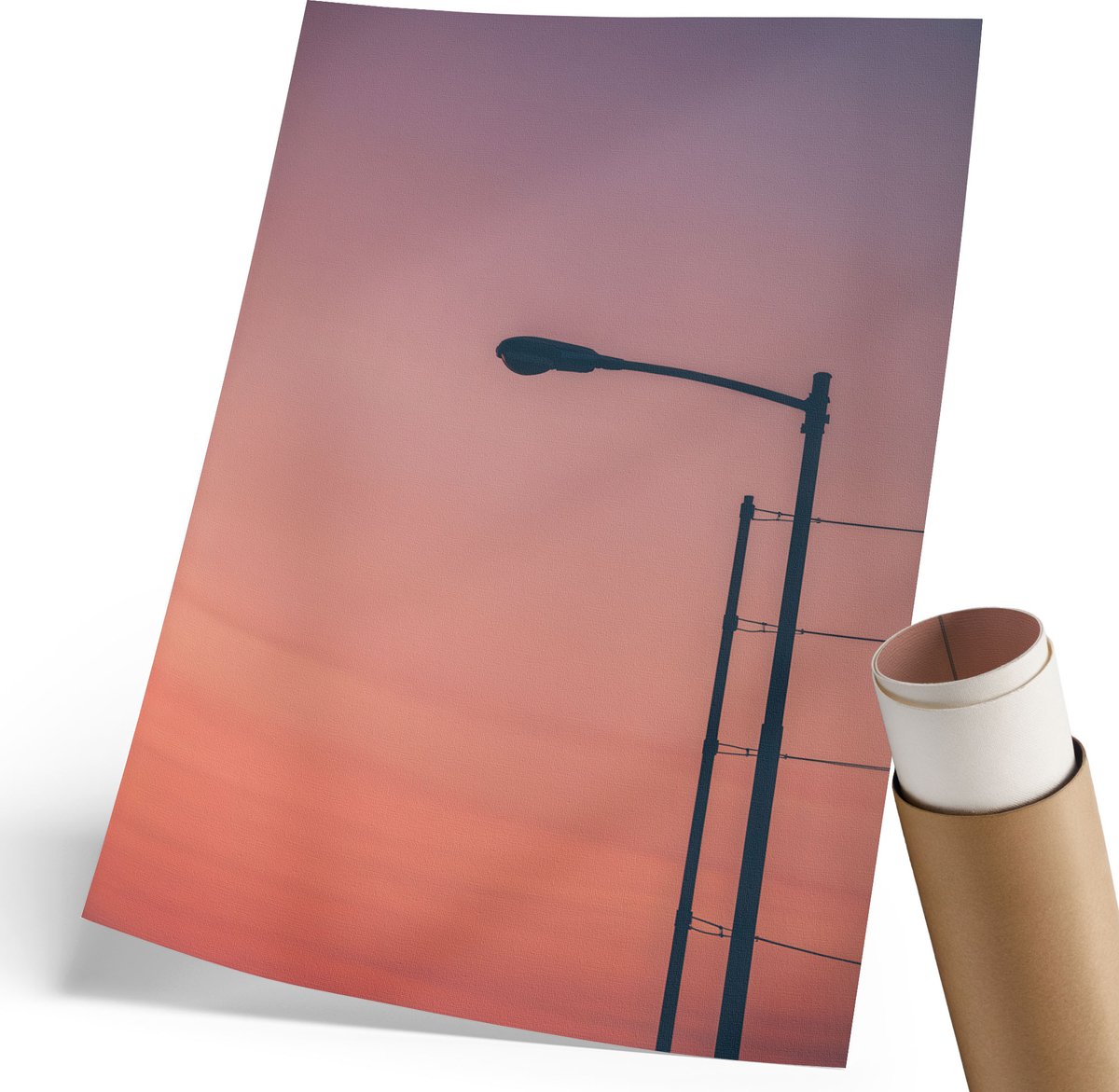 Coloray Polycanvas Wandposter - Straatlantaarn, Fotografie - 210 x 297 mm - Roze Illustratie - Rechthoek - Canvasposter - Woonkamer, Slaapkamer, Kantoor - Minimalist