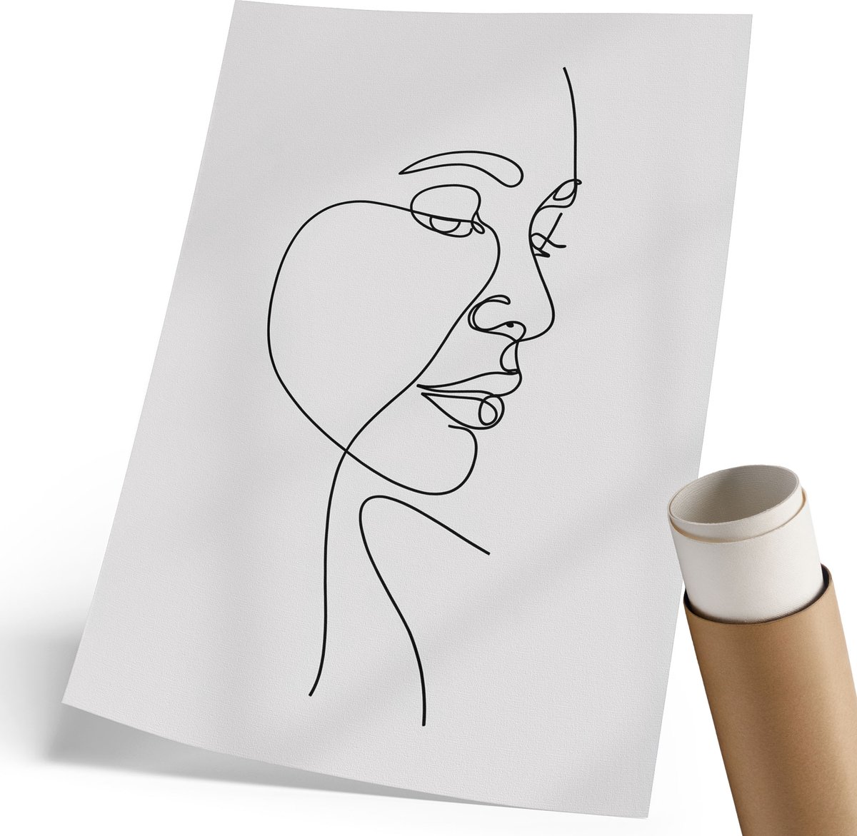 Coloray Canvas Poster Polycanvas - Gezichtscontouren, Lijntekening - 210 x 297 mm - Zwart Patroon - Rechthoek - Kunstposter - Woonkamer, Slaapkamer, Kantoor - Minimalist
