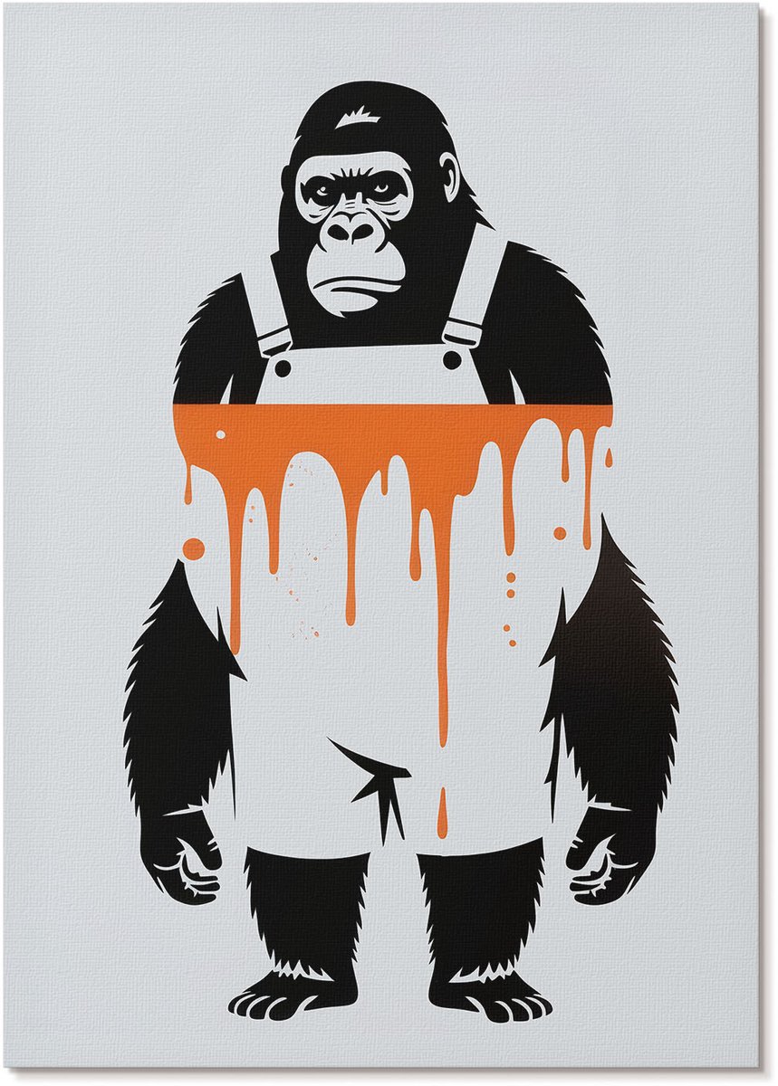 Tulup Polycanvas Wandposter - Gorilla Graffiti, Illustratie - A4 - Zwart Decoratie - Rechthoek - Wandkunstwerk - Woonkamer, Slaapkamer, Kantoor - Popcultuur