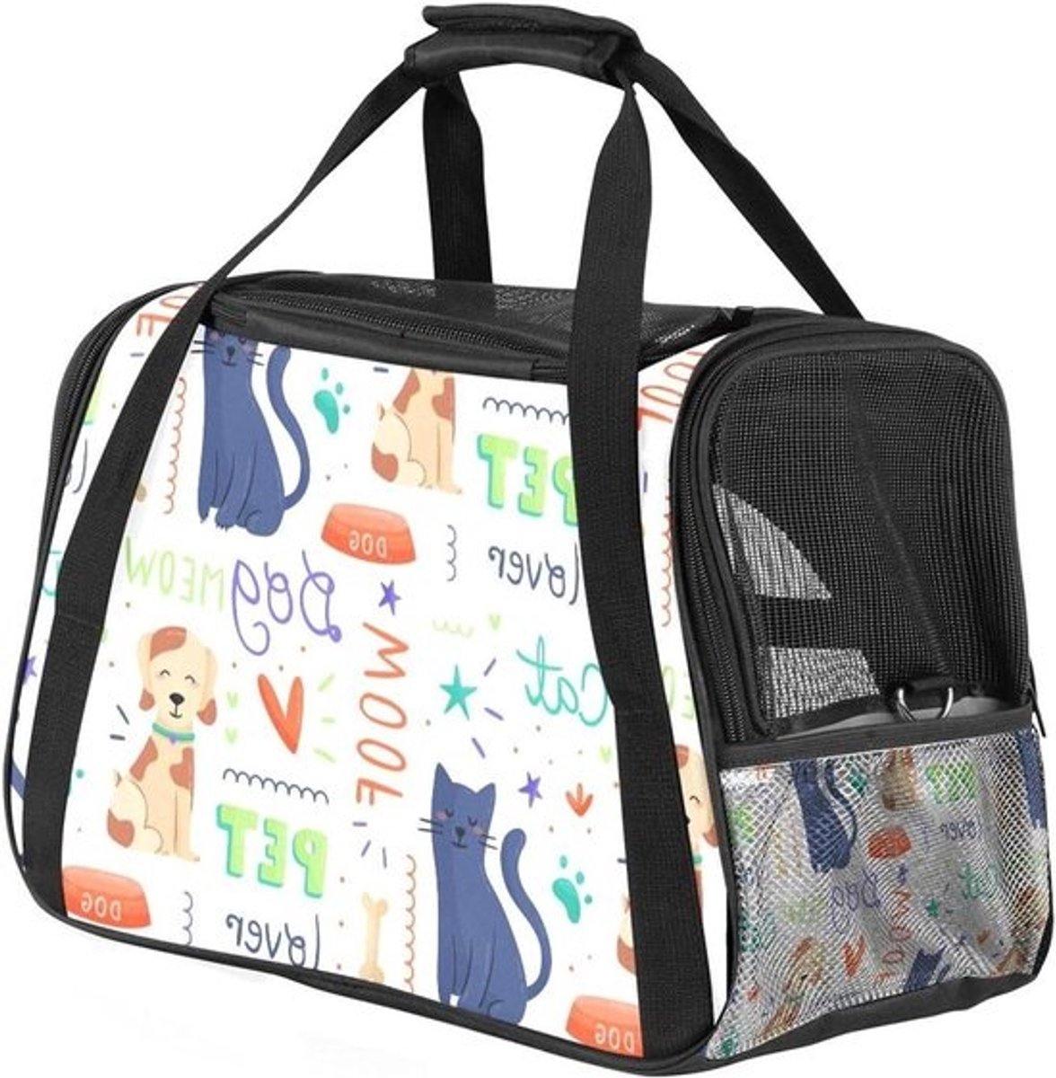 Reisdraagtas Huisdier - Draagtas Hond Kat - Veilig Reizen - Luchtvaartmaatschappij Goedgekeurd - 43x25x30 cm - Meerkleurig