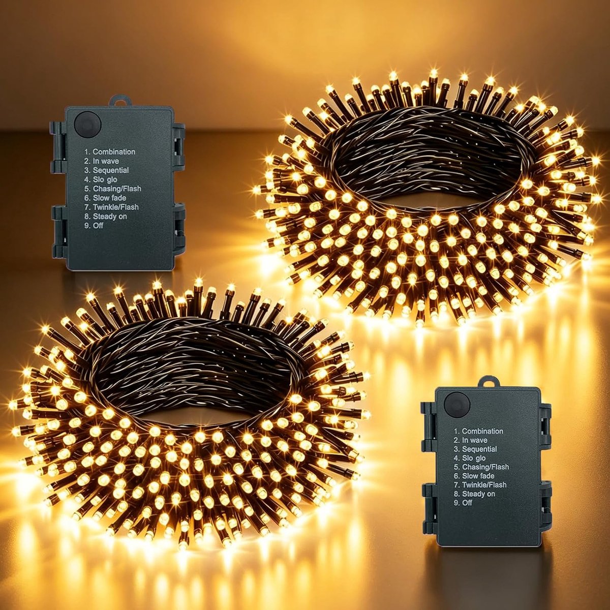 Lichtsnoer 5m - 2 stuks 50 LED - Op Batterijen - IP44 Waterdicht - 8 Standen - Warmwit - Kerst