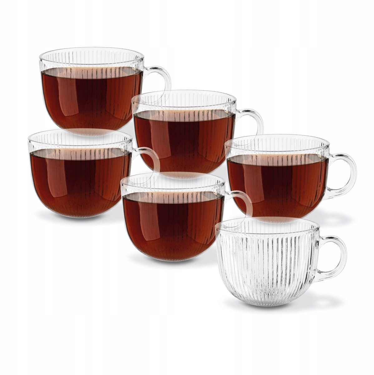 Set van 6 glazen mokken Jumbo 450 ml met oor, merkloos