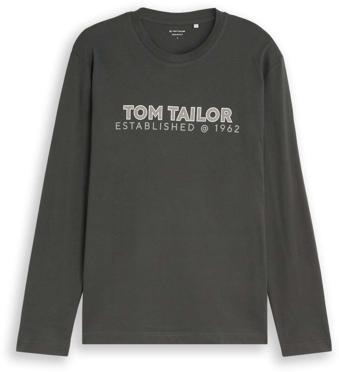 Tom Tailor - T-shirt met lange mouwen en logoprint - Maat XXXL - Darkest Olive
