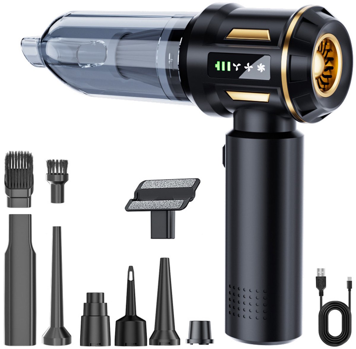 Handstofzuiger, accu, draadloos, 22000 PA, 4-in-1 mini-autostofzuiger met borstelloze motor, sterke autostofzuiger voor huis/auto/dierenhaar/keuken (HL138)