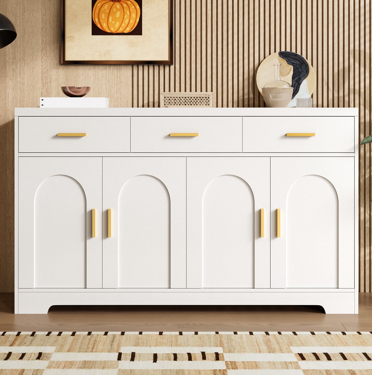 MODENUIT Dressoir - 4 Deuren En 3 Lades - Voor Woonkamer En Hal - MDF Wit - 140x40x83 Cm