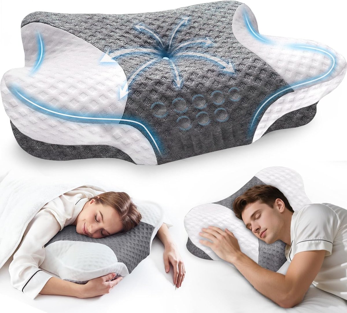 KZQ Orthopedisch memory foam nekkussen - Ergonomisch en hoogteverstelbaar - Geschikt voor zijslapers - Ademende hoes voor nekondersteuning - Wit