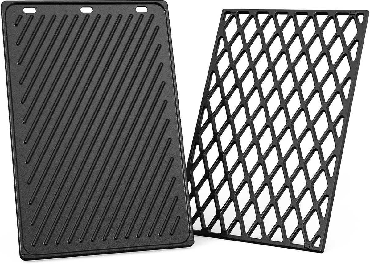 Grillplaat en Grillrooster 44x29,5cm - Gietijzer - Omkeerbaar - Voor Weber Spirit 300 Serie - ShopVlot