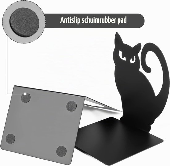 Metalen Kat Boekensteunen - Antislip Boekenhouder voor Boeken, DVD's en Decoratie in Thuis, Kantoor en Bibliotheek - Set van 2 — afbeelding 2
