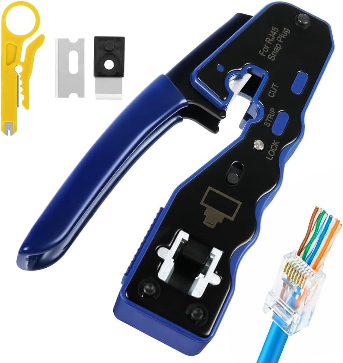 Professionele Crimp Tool voor Ethernet Kabels - Cat6, Cat5e, Cat6a - Snijden, Strippen en Crimpen in Één Tool, Snel en Betrouwbaar