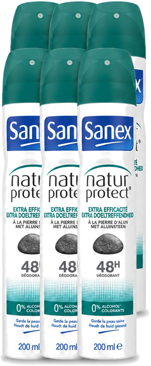 6 x Sanex – Deodorant Spray – Aluinsteen – 200 ml - Voordeelverpakking - 6 stuks