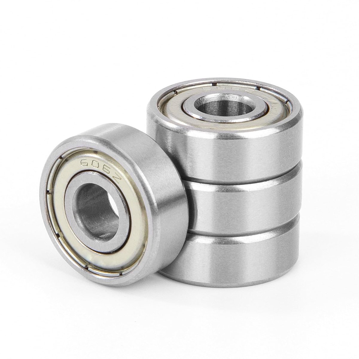 Pack of 4 606ZZ Ball Bearings, 6 x 17 x 6 mm, Chrome-Plated and Pre-Lubricated Steel, 606-2Z, Miniature Ball Bearings - ShopVlot