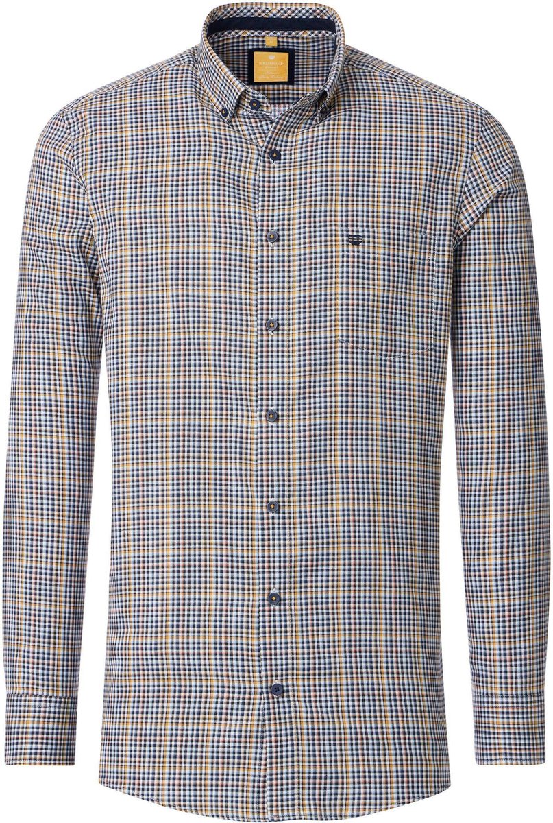 Redmond modern fit overhemd - Oxford - wit - donkerblauw - geel geruit