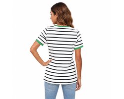 Dames gestreept T-shirt met korte mouwen en contrasterende biezen