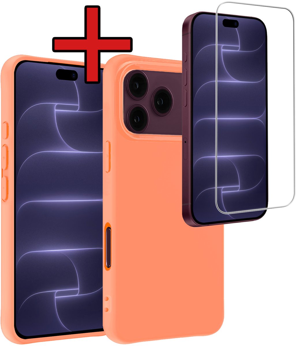 Hoesje - Met Screenprotector - Geschikt voor Apple iPhone 18 Pro - Sterk & Shockproof - Telefoon Hoes - Back Cover - Siliconen Case - Telefoonhoes - Perzik