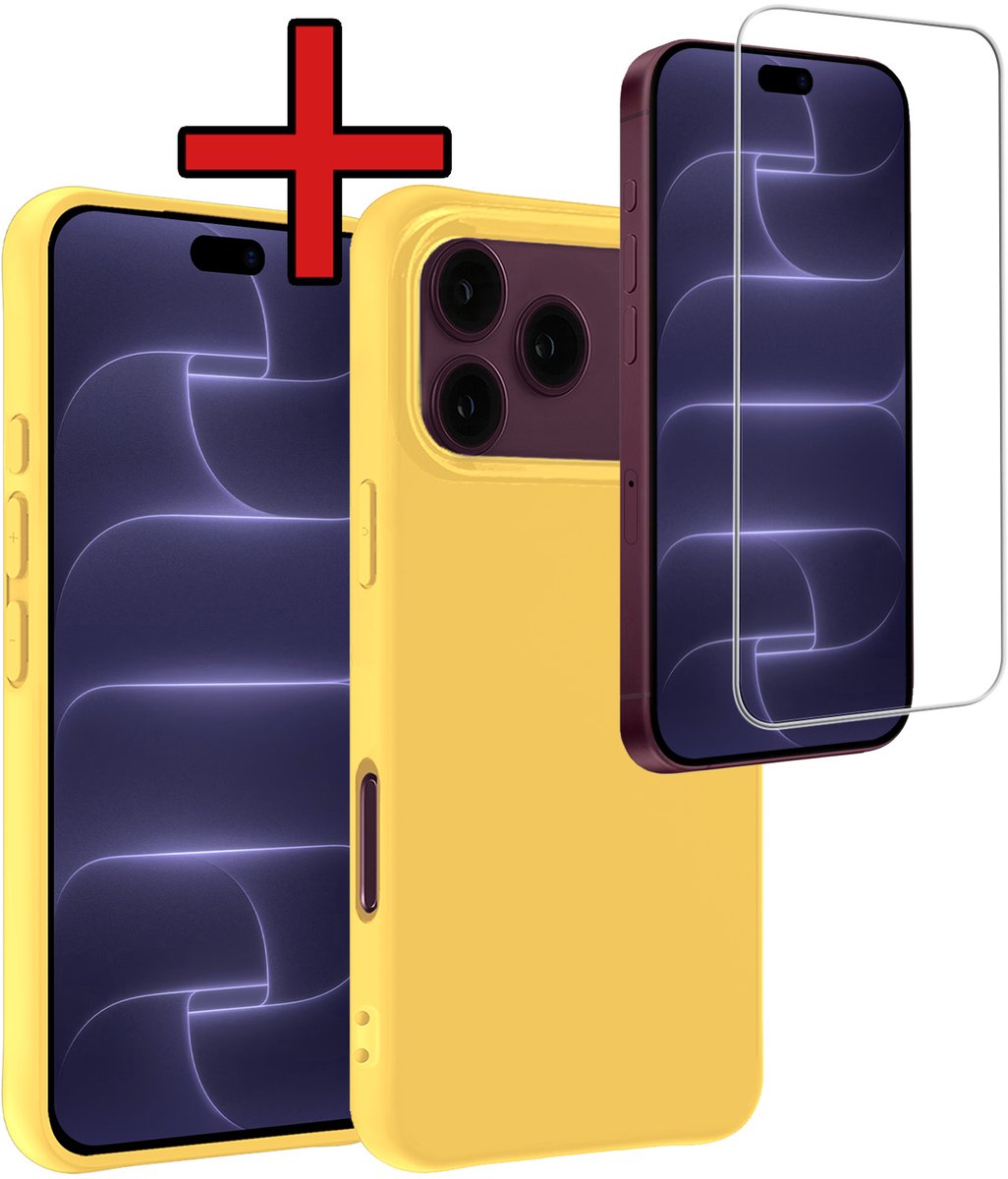 Hoesje - Met Screenprotector - Geschikt voor Apple iPhone 18 Pro - Sterk & Shockproof - Telefoon Hoes - Back Cover - Siliconen Case - Telefoonhoes - Geel
