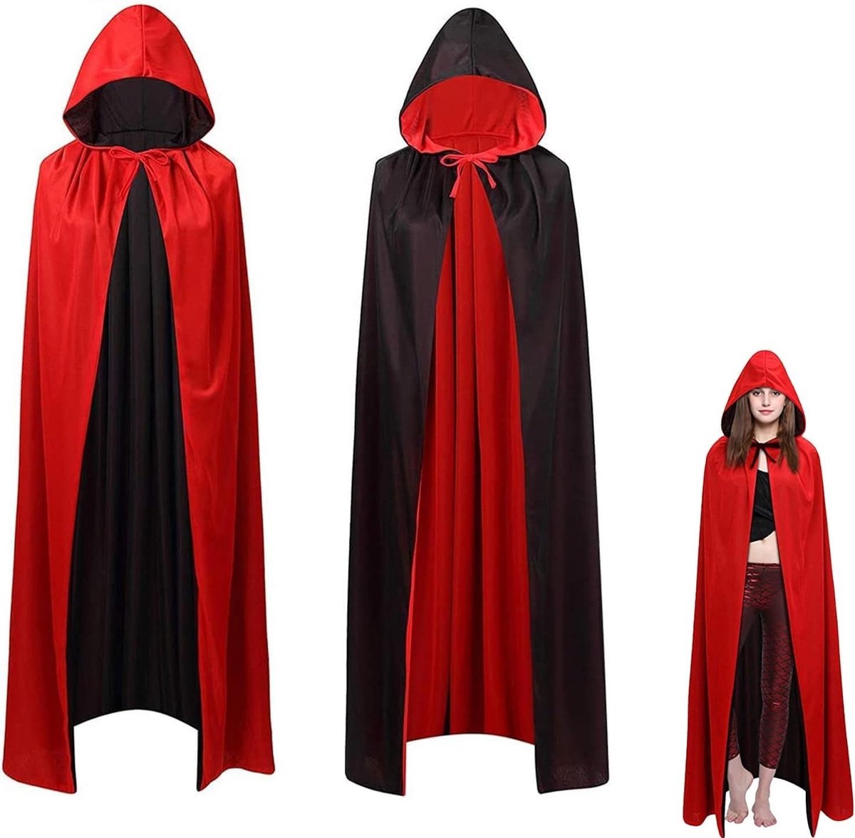 Vampire Cape, Red Riding Hood Cape, Vampire Cape for Children, Red Cape, Black Cape with Hood, Black-Red, Double-Sided - ShopVlot