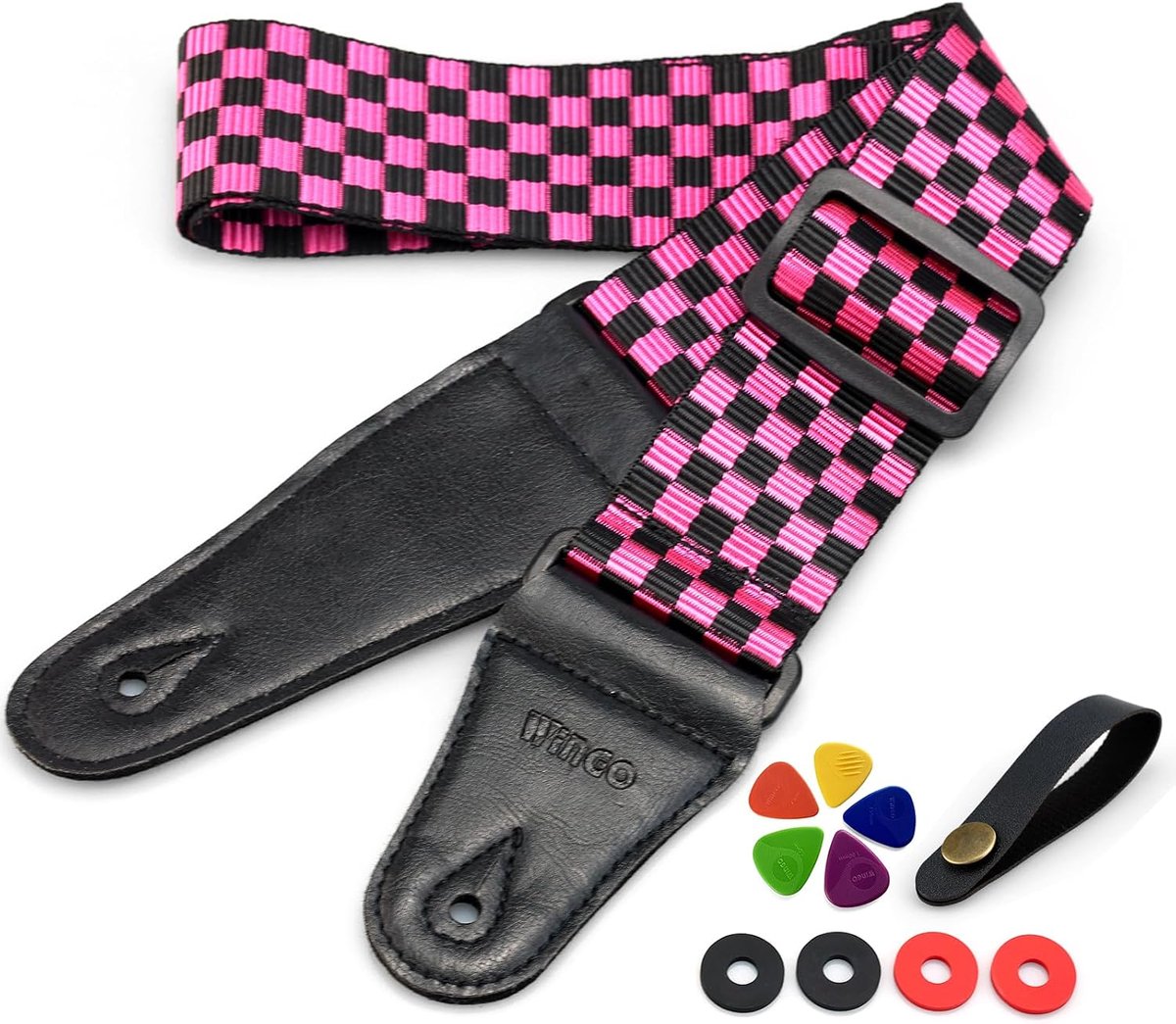 WINGO Gitaarriem, zachte nylon gitaarriemen voor basgitaar, klassieke, elektrische en akoestische gitaren, met - ShopVlot