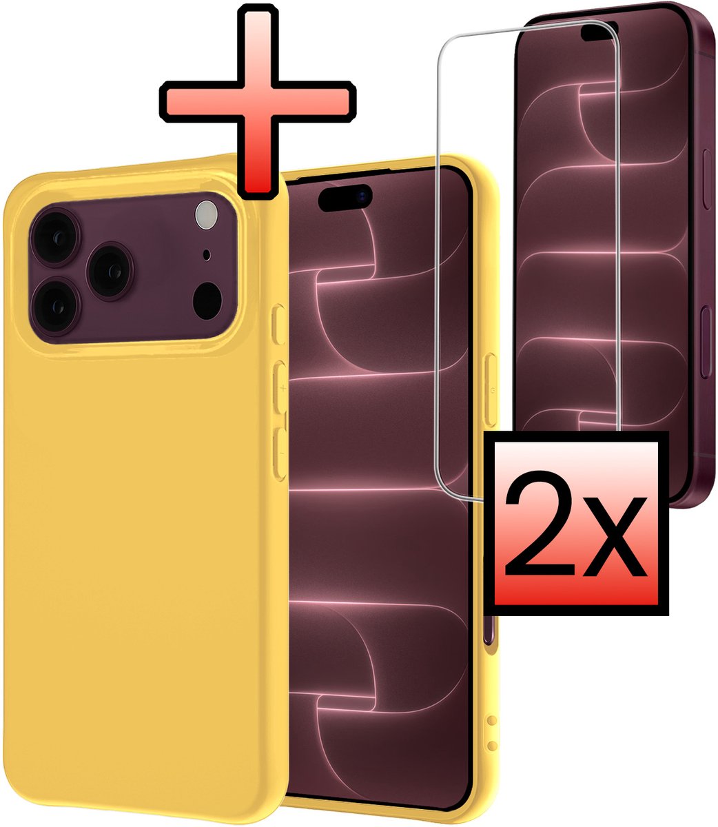 Hoesje - Met 2x Screenprotector - Geschikt voor Apple iPhone 18 Pro - Sterk & Shockproof - Back Cover - Siliconen Case - Telefoon Hoes - Geel