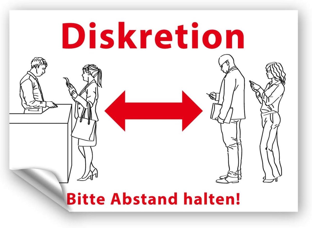 Sticker afstand houden 300x195mm - UV-bestendig & waterbestendig PVC - voor buitengebruik - voldoen aan DSGVO - ShopVlot
