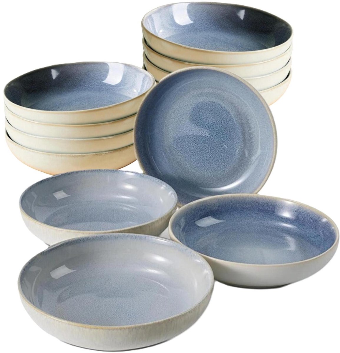 Siaki diep bord Raya - set van 12x - pastabord - blauw - 23 x 5 cm - soepbord - aardewerk