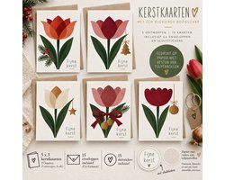 Lise Schrijft | Kerstkaarten | 15 kaarten | 5 ontwerpen | Papier met resten van tulpenbollen | Inclusief kraft enveloppen & sluitstickers | C6