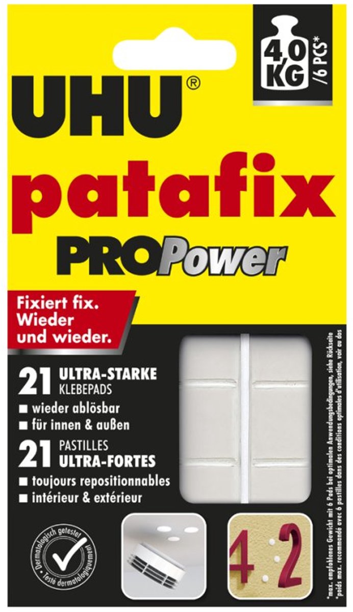 UHU patafix ProPower kleefpads, herbruikbaar, zwart, 21 stuks