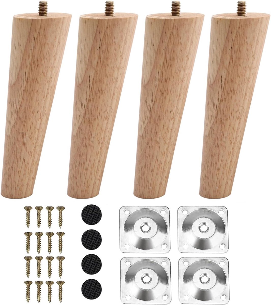 INMOZATA 4 Pcs Wooden Furniture Legs 15cm Replacement Sofa Legs Chair Legs with Mounting Plates and Screws Furniture - ShopVlot