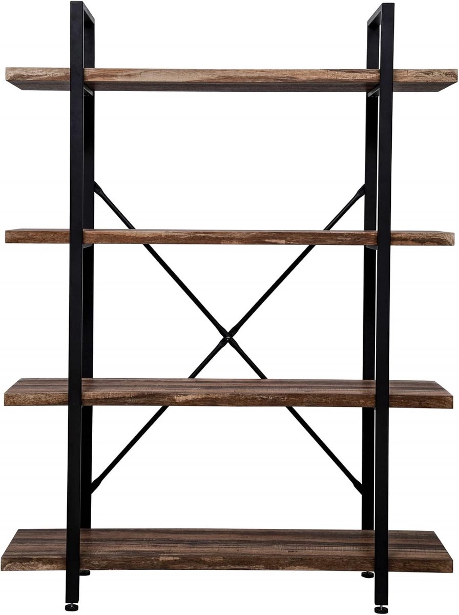 Stoer - metaal hout industrieel design open boekenkast 140 cm hoog zwart