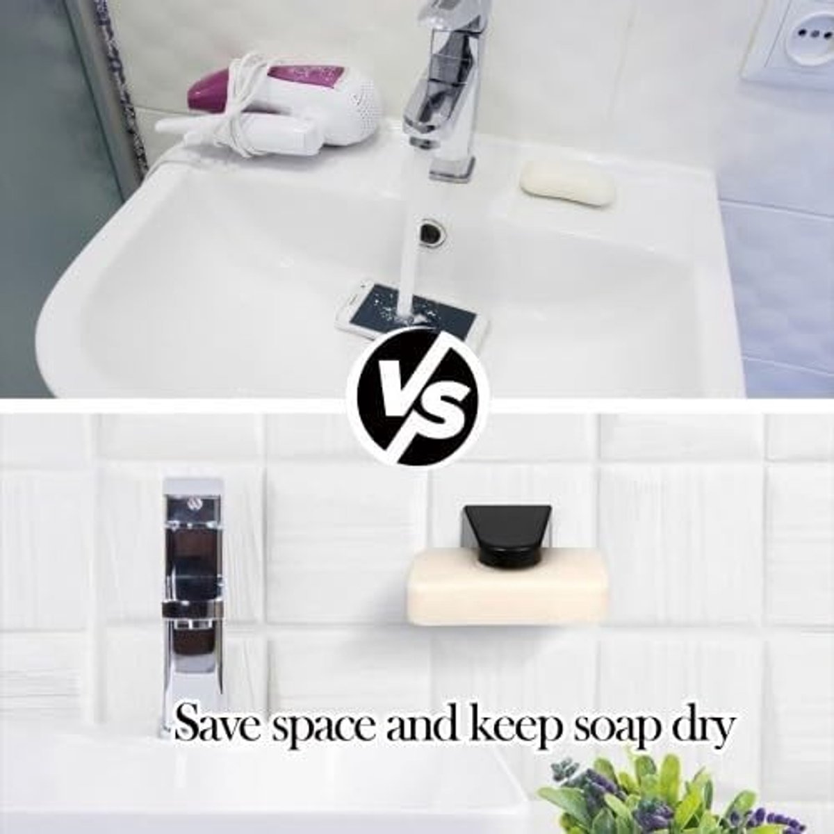 Praktische Magnetische Zeepdispenser Set van 2, Zonder Boren, Inclusief 4 Decoratieve Lids voor Badkamer en Keuken, Zwart (7.5 x 4.2 x 4.2 cm)
