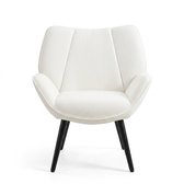 Luxevo Fauteuil – Scandinavische Accent Stoel met Hoge Rugleuning – Ribfluweel Wit