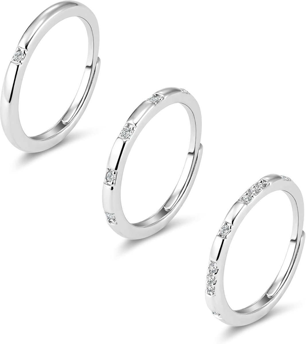 ALEXCRAFT 925 Silver Waterproof Rings Set for Women with Zirconia, 3 Piece Silver Rings for Women, Girlfriends and Moms - ShopVlot